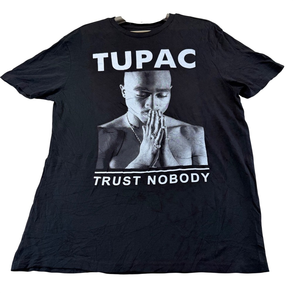 2Pac T-Shirt Mens M Black Trust Nobody Graphic Vintage Hip Hop Rap Tee